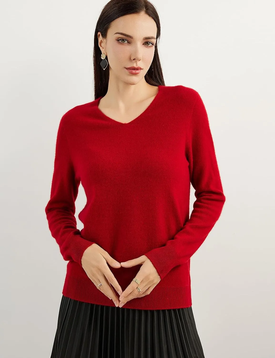 100% Pure Cashmere Women's Sweater V-Neck Long Sleeve 2025 Fall Winter Warm Soft Knit Pullover
