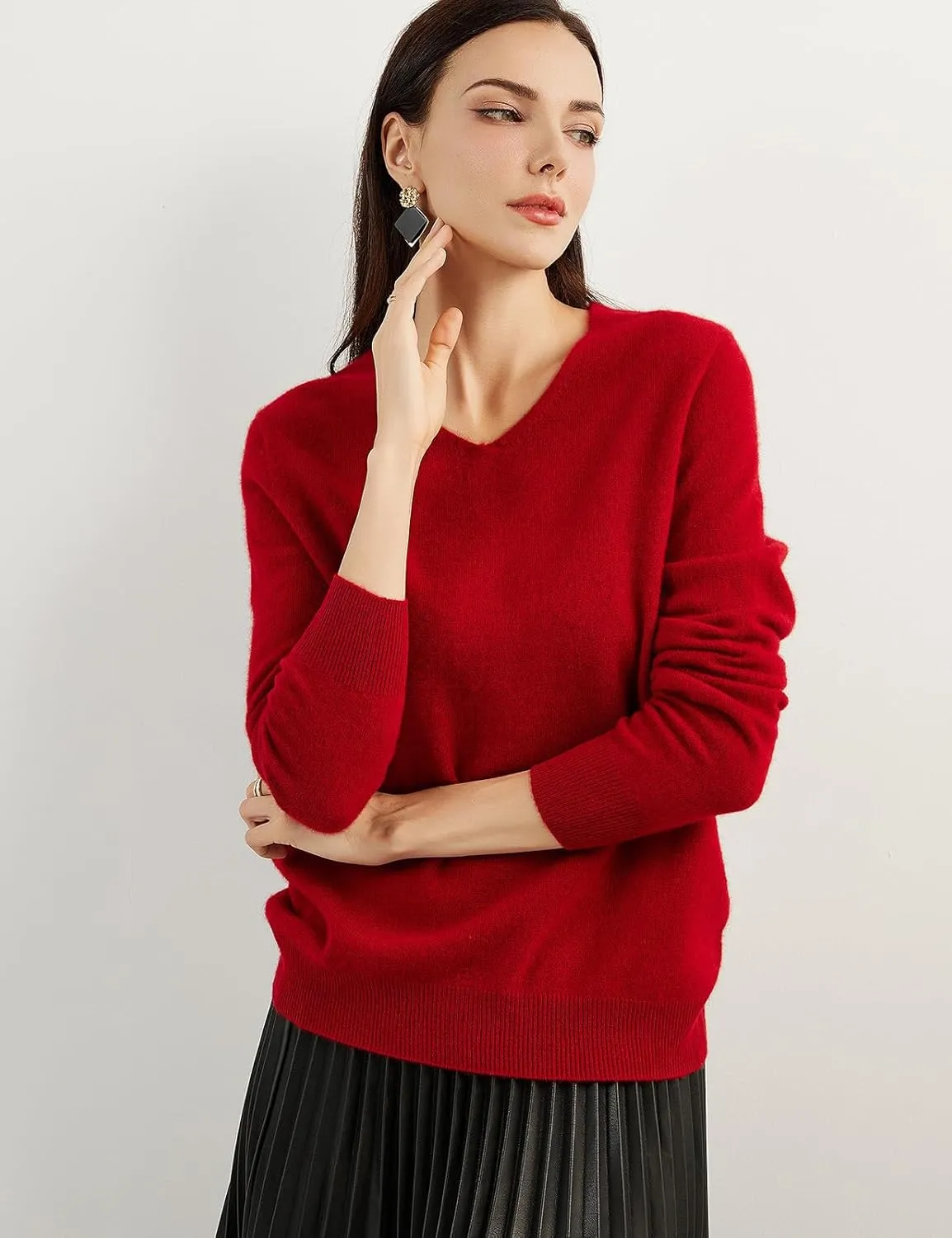 100% Pure Cashmere Women's Sweater V-Neck Long Sleeve 2025 Fall Winter Warm Soft Knit Pullover