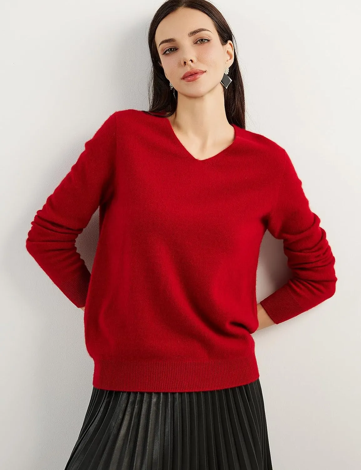 100% Pure Cashmere Women's Sweater V-Neck Long Sleeve 2025 Fall Winter Warm Soft Knit Pullover