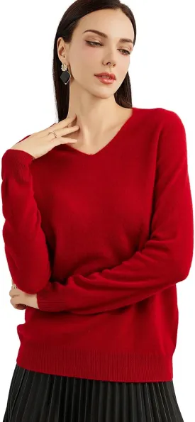 100% Pure Cashmere Women's Sweater V-Neck Long Sleeve 2025 Fall Winter Warm Soft Knit Pullover