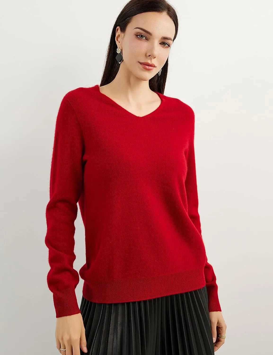 100% Pure Cashmere Women's Sweater V-Neck Long Sleeve 2025 Fall Winter Warm Soft Knit Pullover