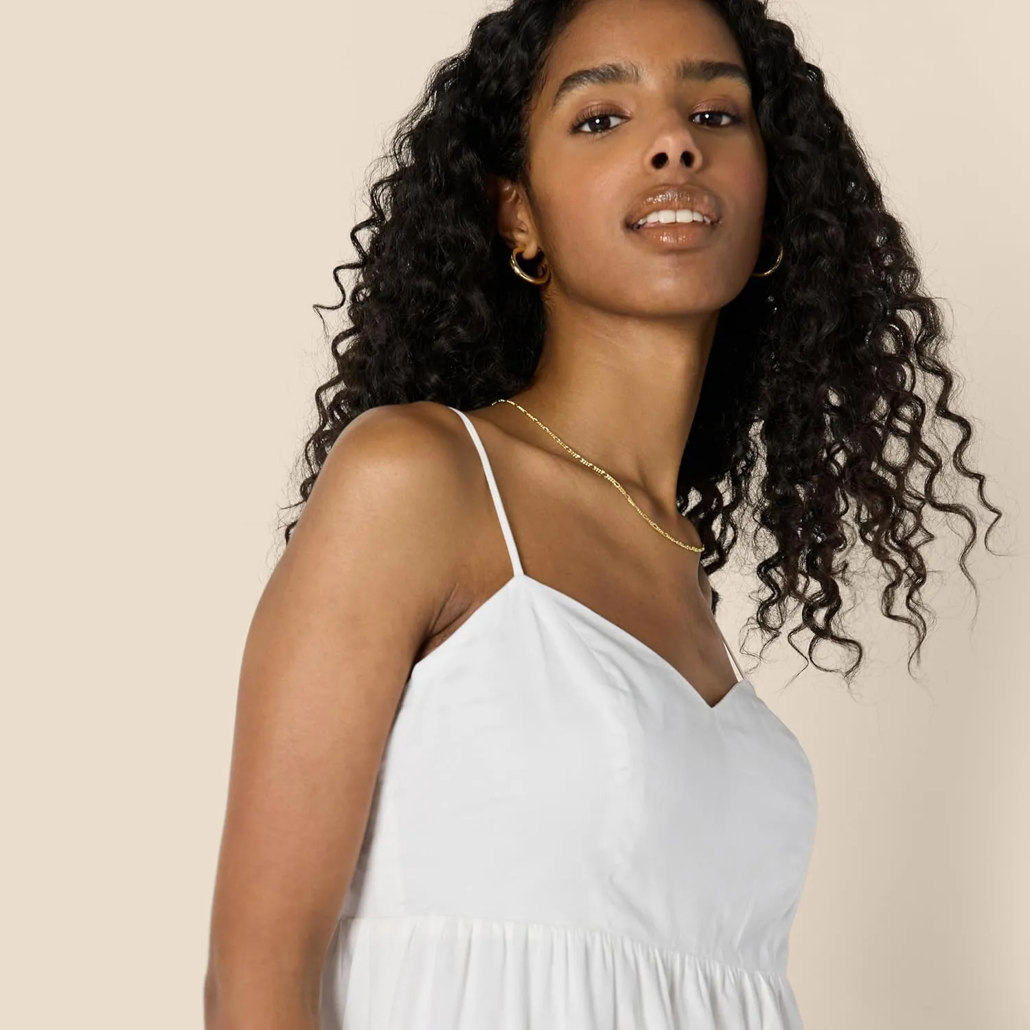 Amazon Essentials Women's Fit and Flare Empire Waisted Cotton Sateen Tiered Maxi Dress