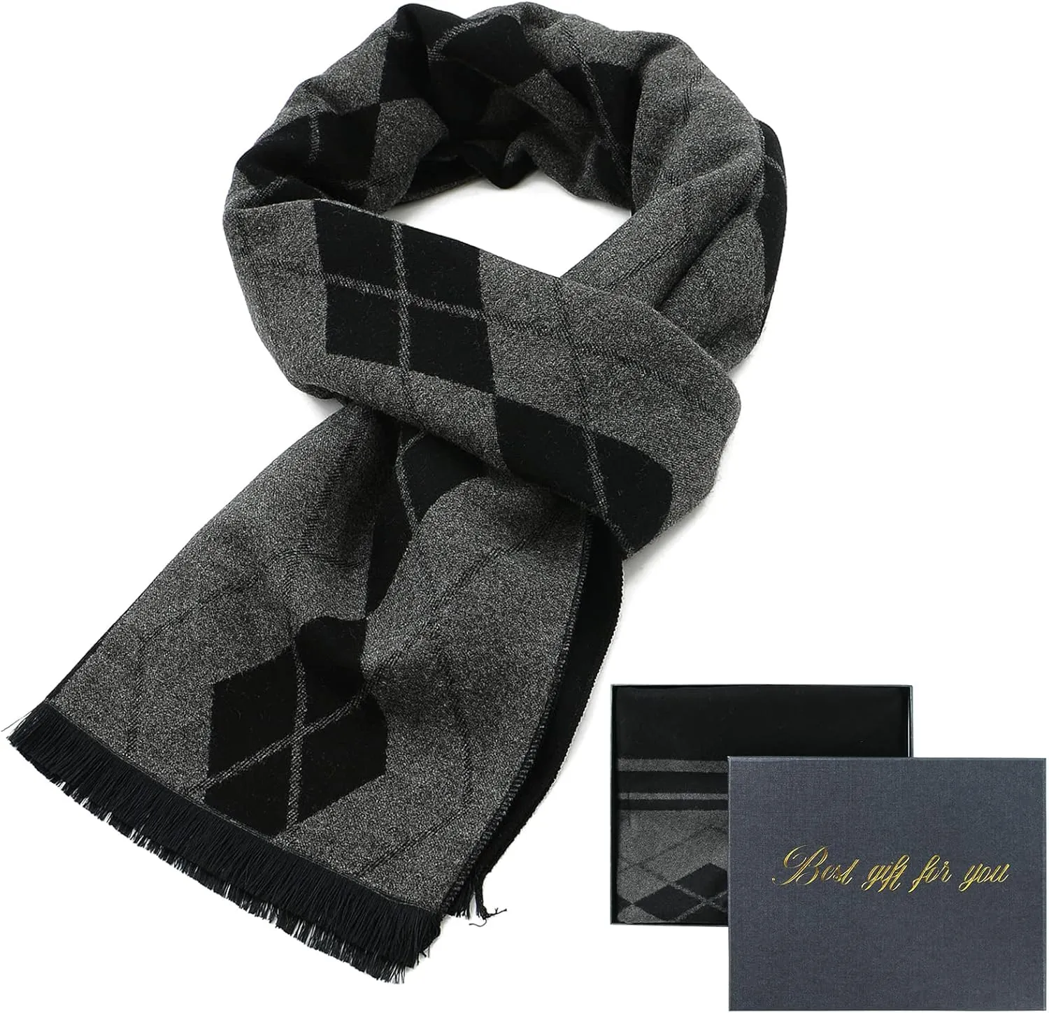 American Trends Mens Winter Warm Long Soft Scarf Plaid Tassel Scarf for Men Soft Classic Scarves