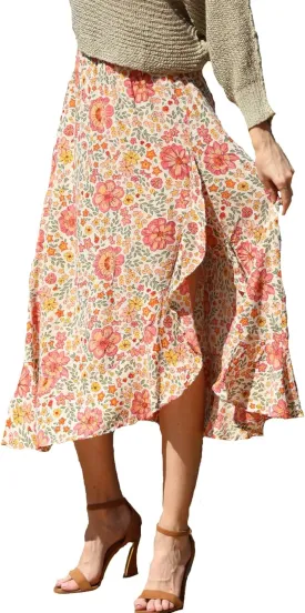 Angie Women's Midi Length Ruffle Slit Skirt