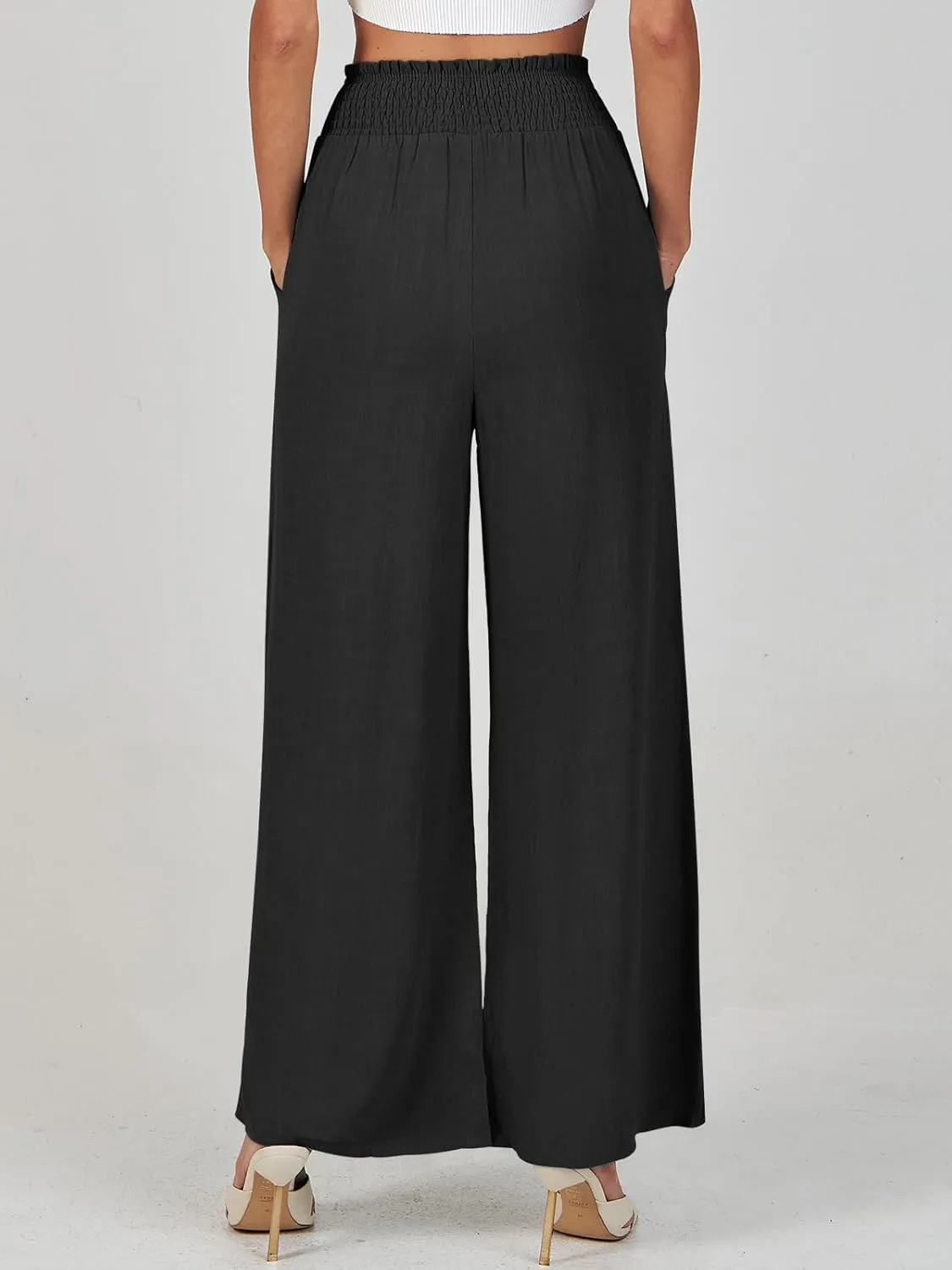 ANRABESS Women's Linen Pants Summer Casual Palazzo Beach Pant Drawstring High Waist Wide Leg Trousers Vacation Outfits