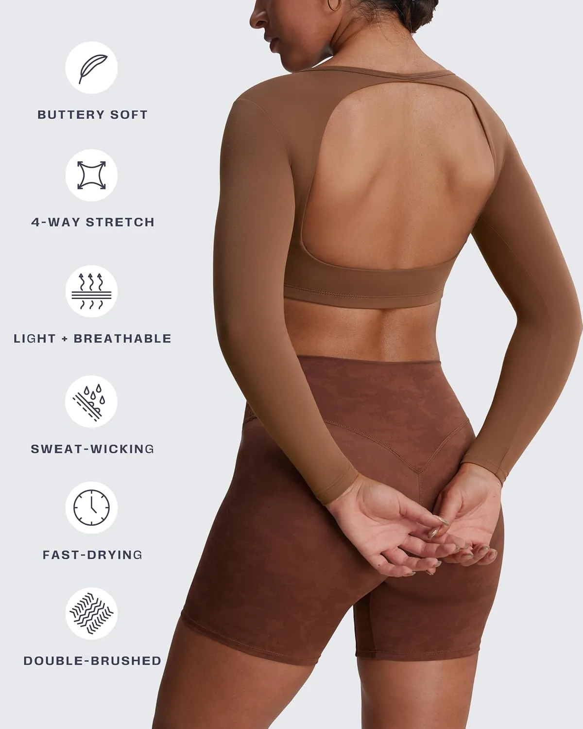 Aoxjox Long Sleeve Crop Tops for Women Clarissa Backless Workout Cropped T Shirt Top