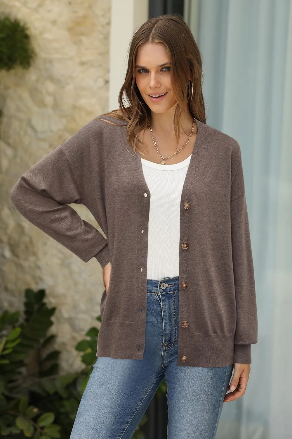 Arach&Cloz Womens Wool Blend Lightweight Summer Business Casual Cardigan Sweaters