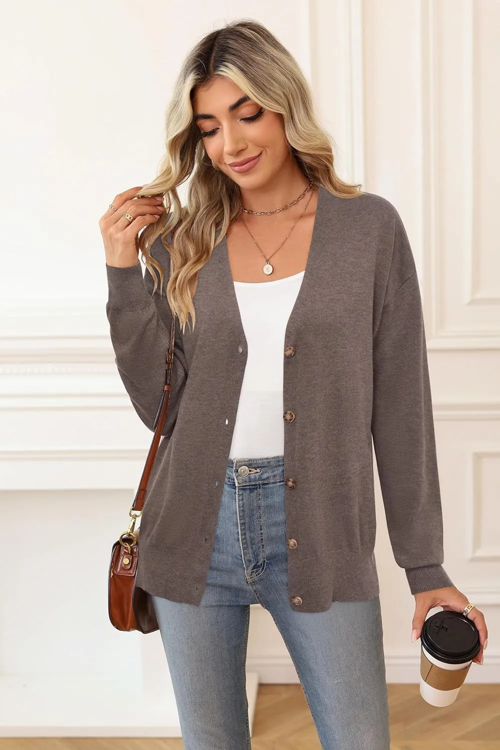 Arach&Cloz Womens Wool Blend Lightweight Summer Business Casual Cardigan Sweaters