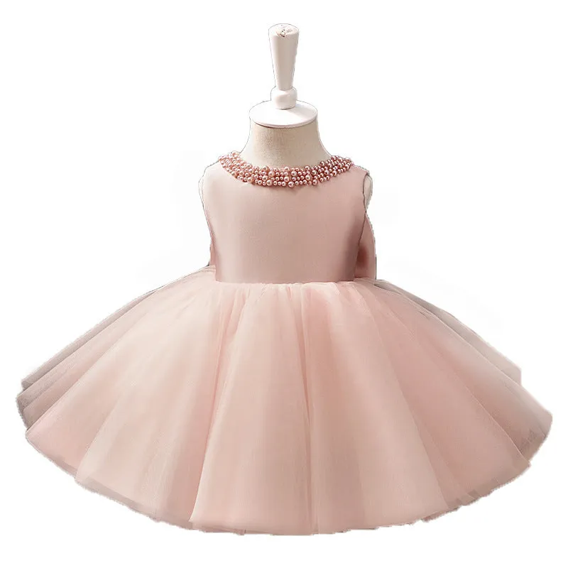 Baby Girl Princess Dress Pink Beadwork Puffy Girl Dress