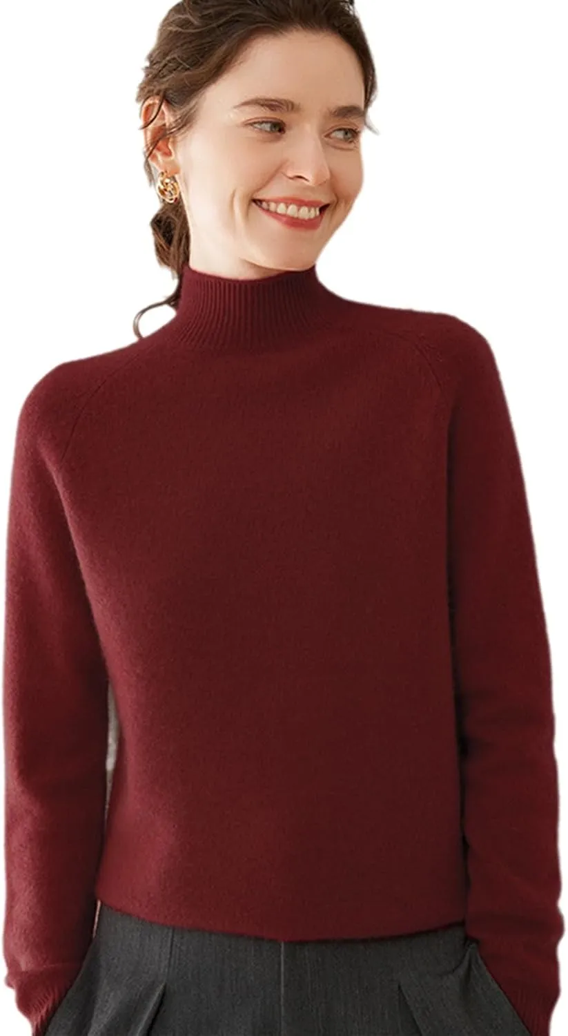 Cashmere Sweaters for Women, 100% Cashmere Half Turtleneck Warm Light Long Sleeve Crew Neck Soft Pullover Sweater