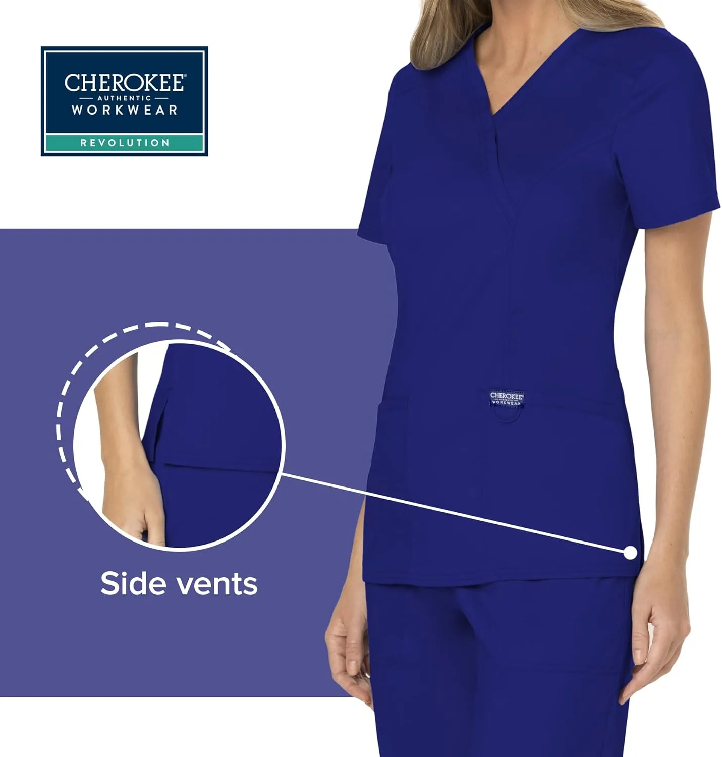 Cherokee Scrubs for Women Mock Wrap Top with 3 Pocket, Back Princess Seams WW610