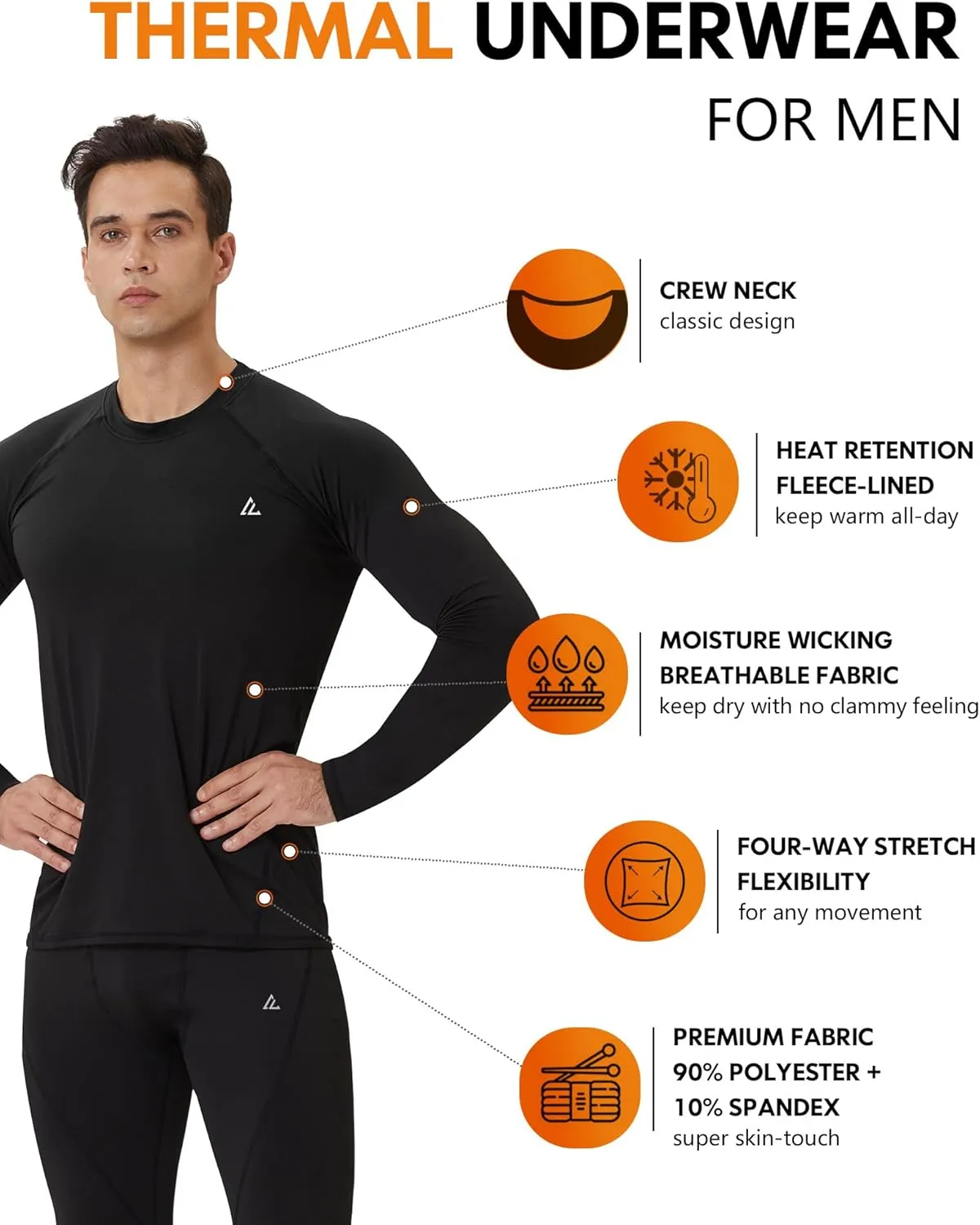 CL convallaria Thermal Underwear for Men Long Johns Fleece Lined Hunting Gear Set Base Layer for Cold Weather XS-4XL
