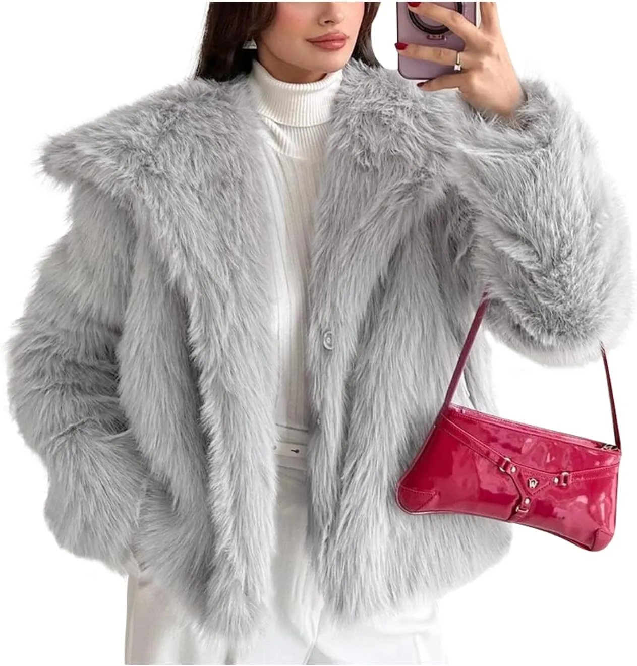 COZYPOIN Womens Faux Fur Jacket Fluffy Fur Cropped Coat Long Sleeve Open Front Fur Cape