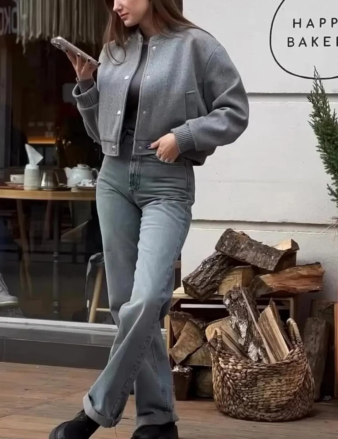Cropped Bomber Jackets for Womens Long Sleeve Button Down Crop Shacket Jacket Tops