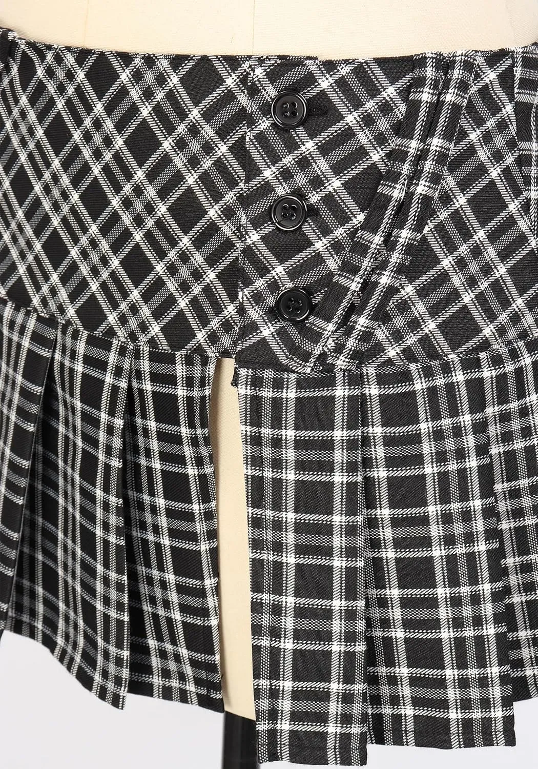 DAZCOS Mini Plaid Pleated Skirt Slip US Size Low Waist Slit Cosplay Uniform for Women