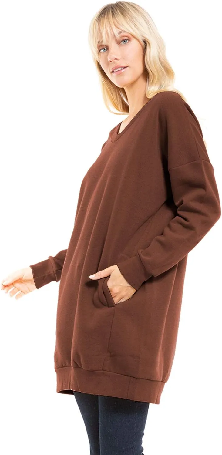Design by Olivia Women's Casual Oversized Loose Fit V-Neck Fleece Pullover Sweatshirts Tunic Fall Outfits S~3X