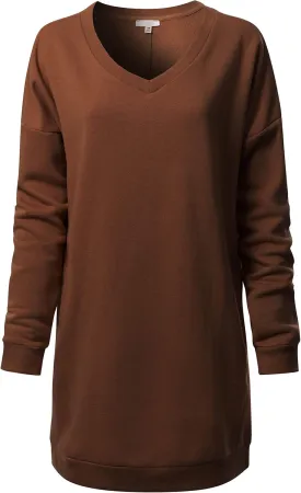 Design by Olivia Women's Casual Oversized Loose Fit V-Neck Fleece Pullover Sweatshirts Tunic Fall Outfits S~3X