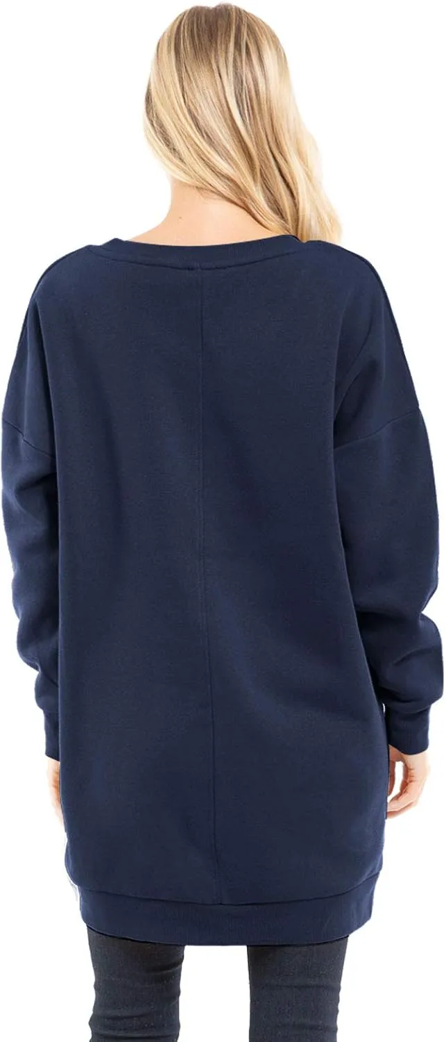 Design by Olivia Women's Casual Oversized Loose Fit V-Neck Fleece Pullover Sweatshirts Tunic Fall Outfits S~3X