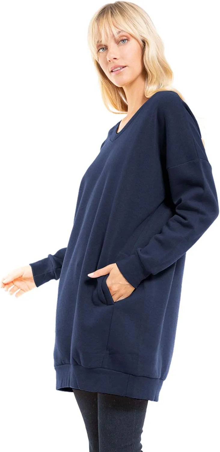 Design by Olivia Women's Casual Oversized Loose Fit V-Neck Fleece Pullover Sweatshirts Tunic Fall Outfits S~3X