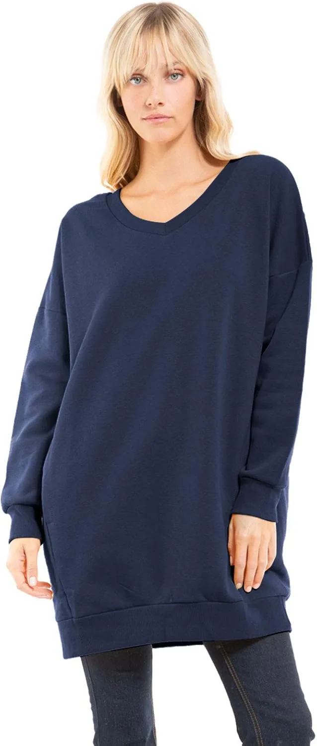 Design by Olivia Women's Casual Oversized Loose Fit V-Neck Fleece Pullover Sweatshirts Tunic Fall Outfits S~3X