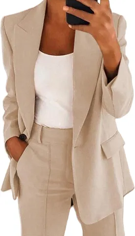 DGHM-JLMY Women's Fashion Lapel Suit Jacket Lapel Collar Buttons Blazer Jackets Work Business Blazer Open Front Jacket