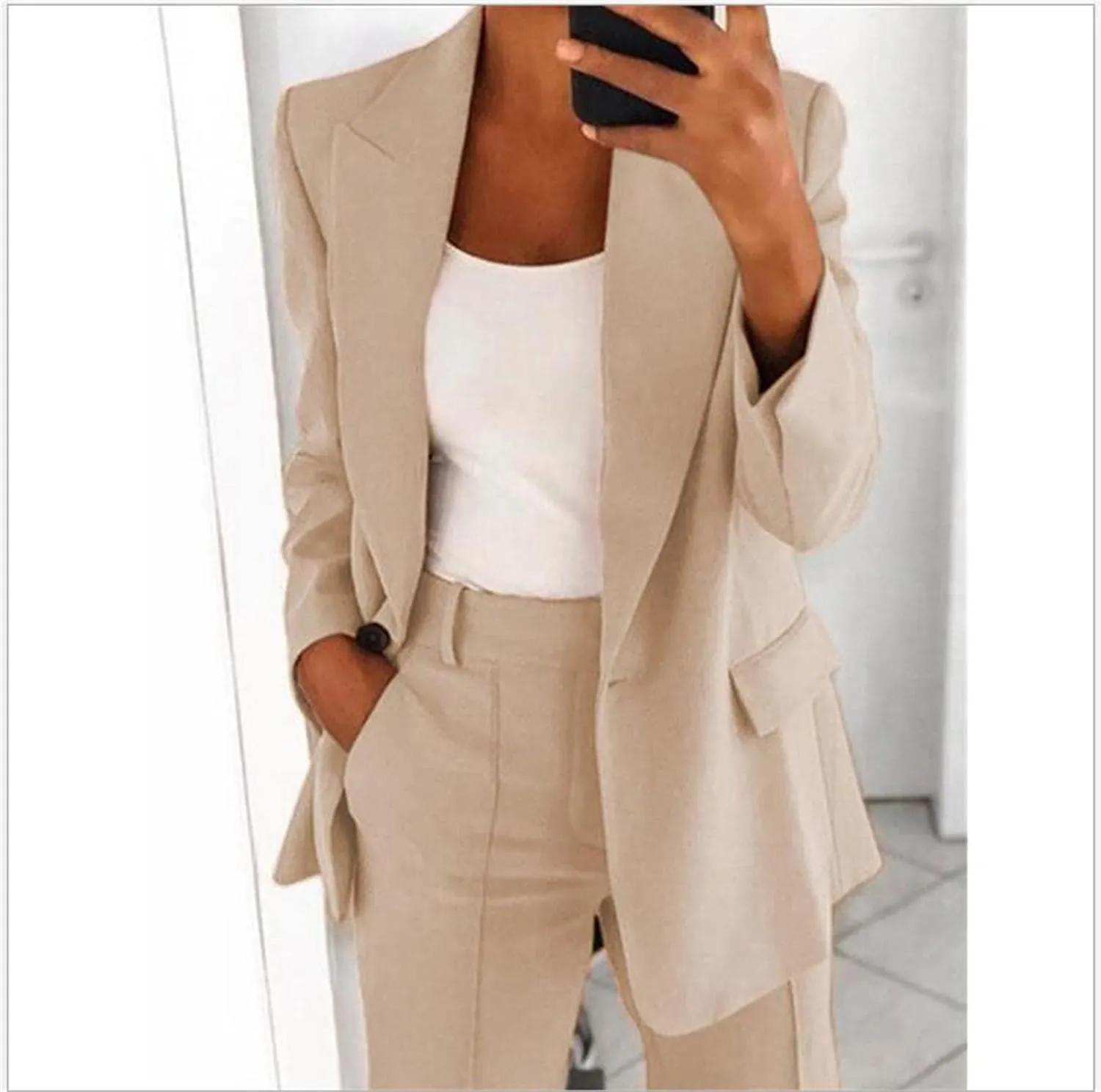 DGHM-JLMY Women's Fashion Lapel Suit Jacket Lapel Collar Buttons Blazer Jackets Work Business Blazer Open Front Jacket
