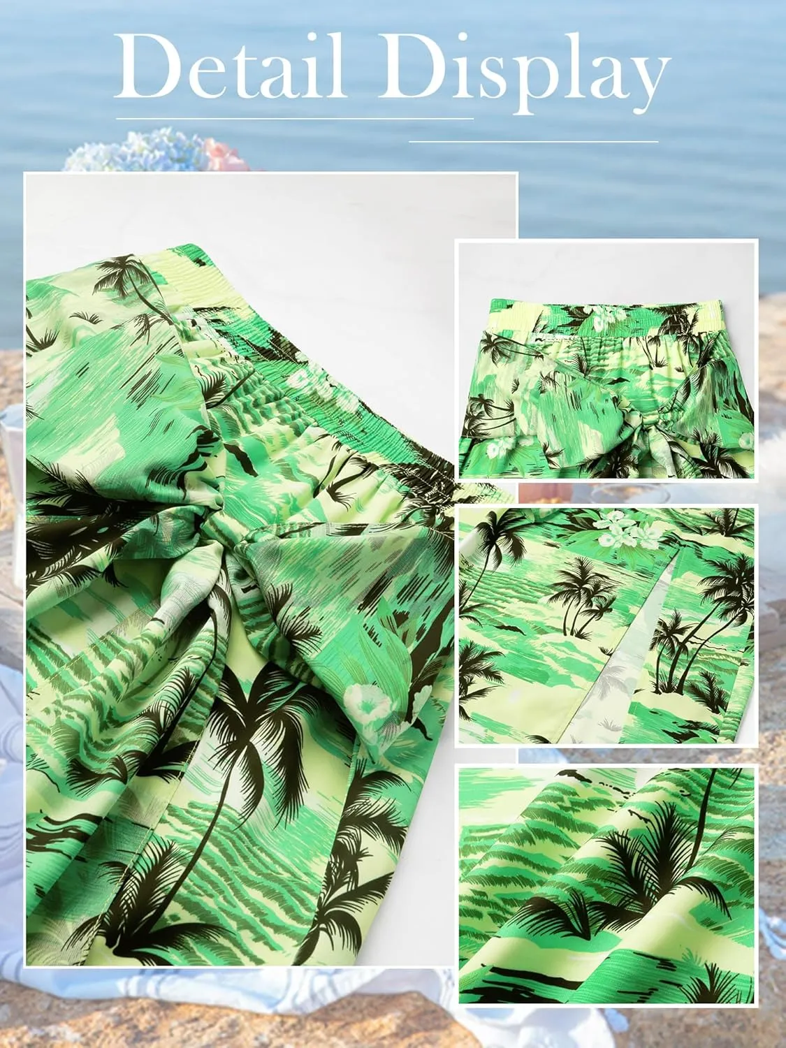 Ezcosplay Women Hawaiian Midi Skirt with Slit Tropical Floral Long Skirt Self Bow Tie Vacation Beach Split Skirts