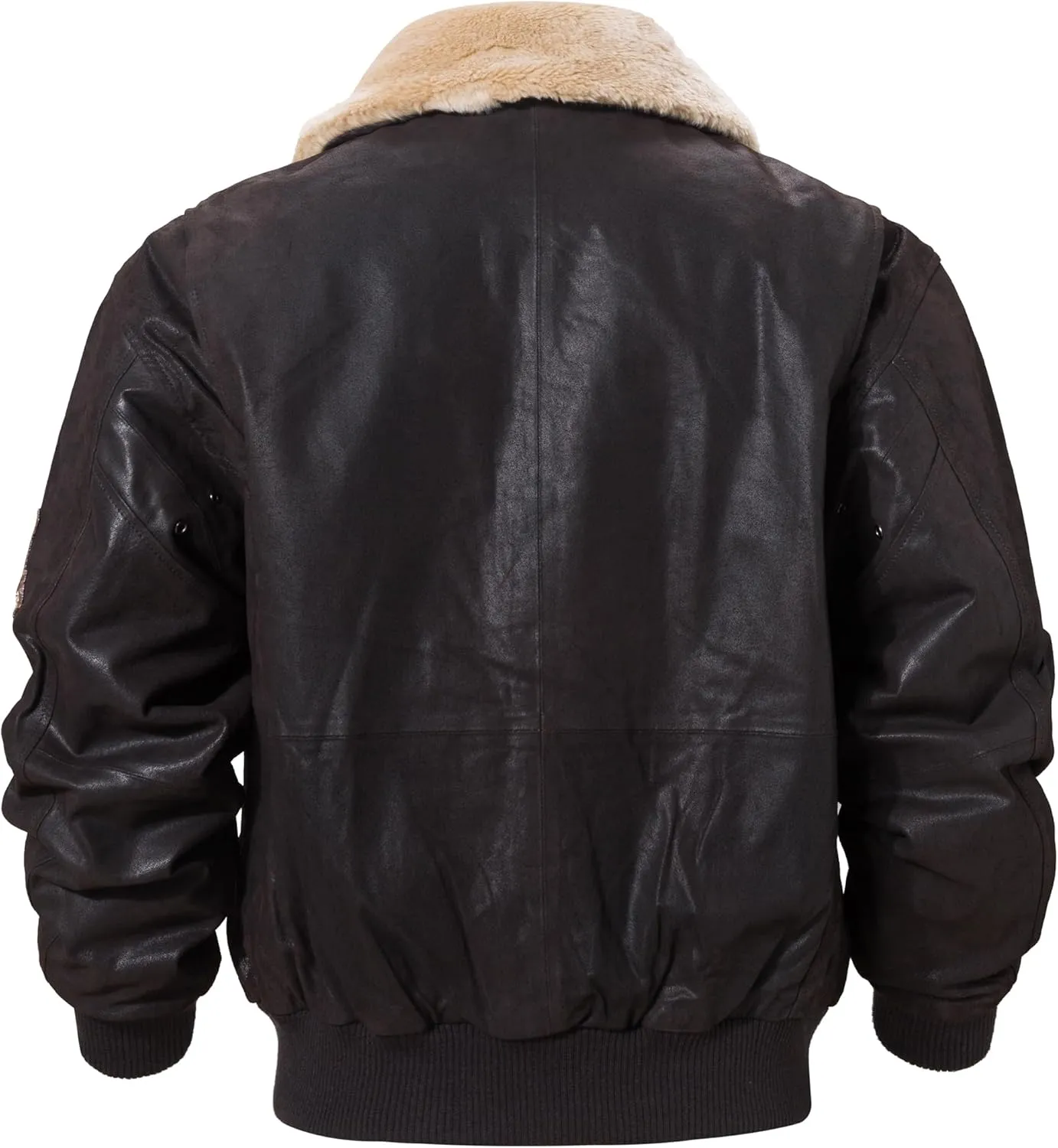 FLAVOR Men's Real Leather Bomber Jacket with Removable Fur Collar Aviator
