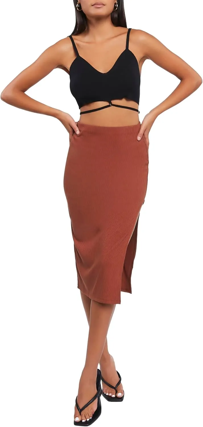 Forever 21 Women's Side-Slit Midi Skirt