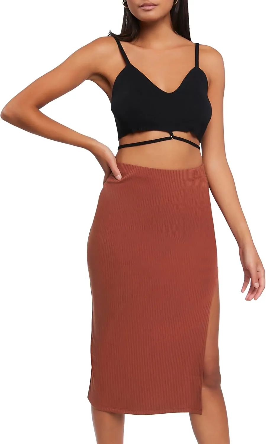 Forever 21 Women's Side-Slit Midi Skirt