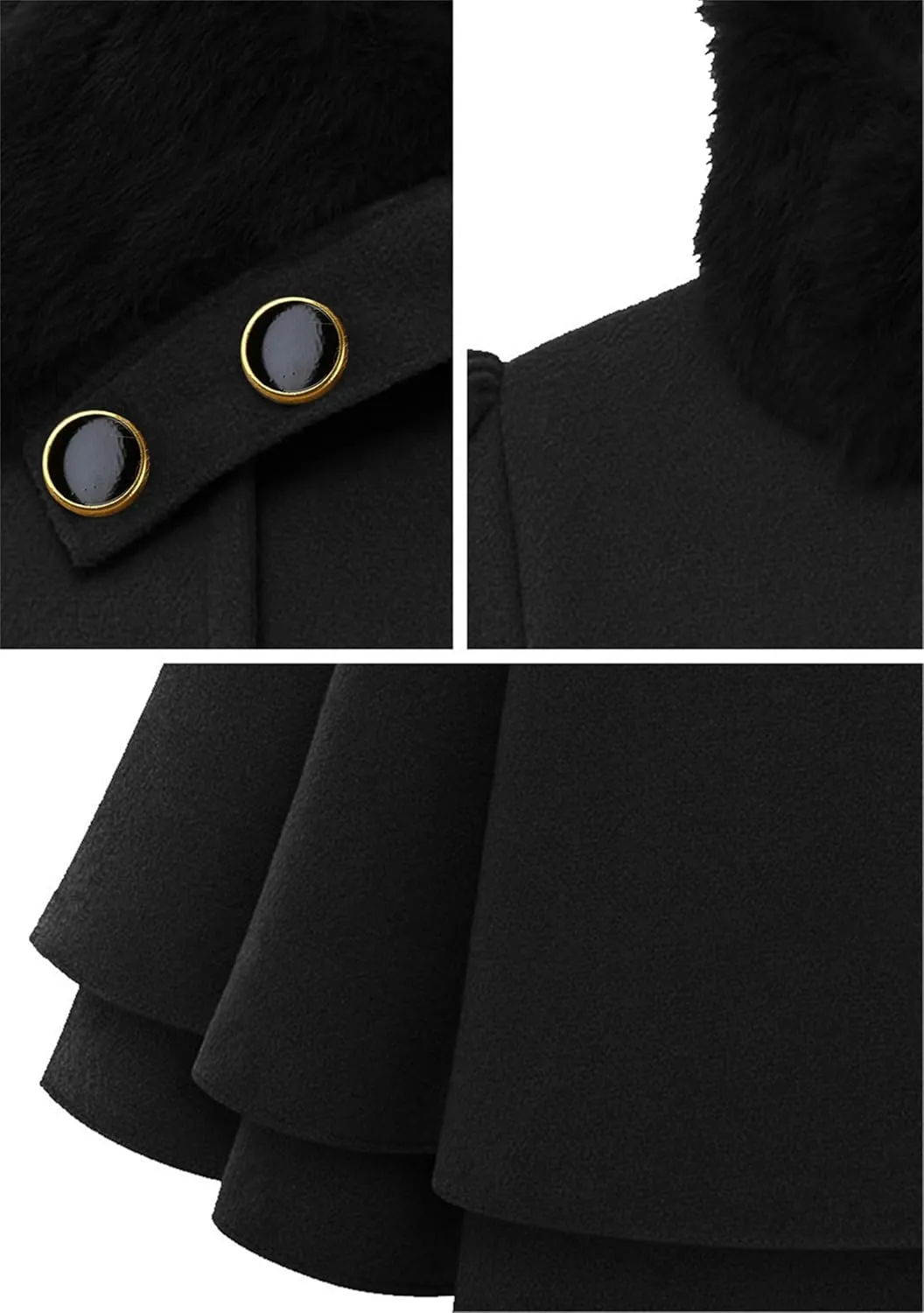 GRASWE Womens Wool Blend Faux Fur Collar Peacoat Warm Casual Winter Trench Coat Midi Legnth Double Breasted Fashion Jacket