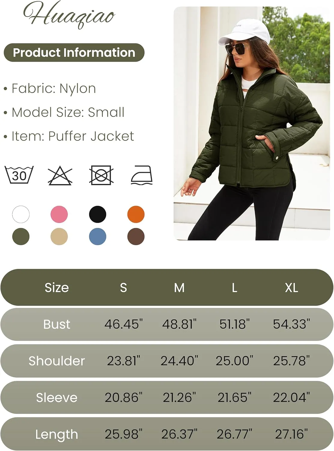 Huaqiao Womens Quilted Puffer Jackets Lightweight Zip up Short Winter Coat with Pockets