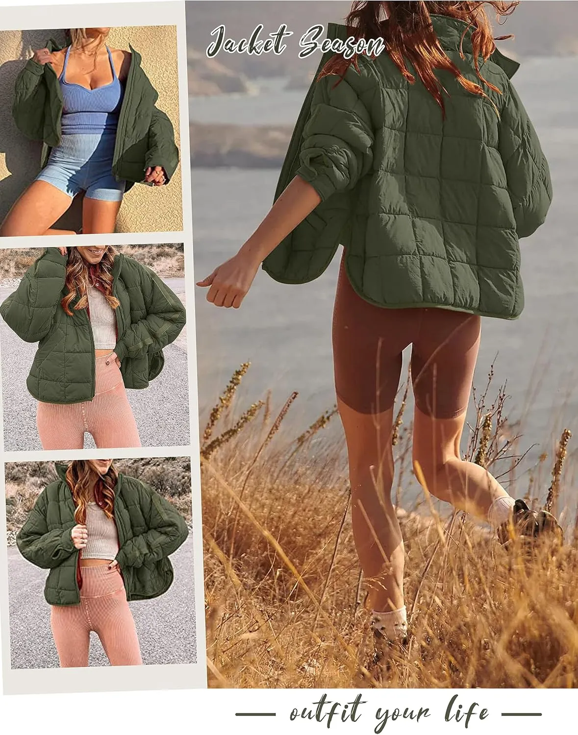Huaqiao Womens Quilted Puffer Jackets Lightweight Zip up Short Winter Coat with Pockets