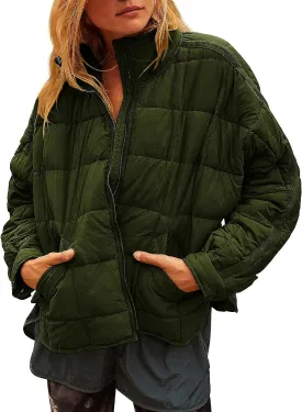 Huaqiao Womens Quilted Puffer Jackets Lightweight Zip up Short Winter Coat with Pockets