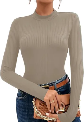 Jar of Love Women's Long Sleeve Shirts for Women Mock Turtle Neck Ribbed Slim Fit Fall Winter Thermal Underwear Tops