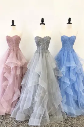 kamahe Unique sweetheart tulle lace long prom dress, tulle evening dress