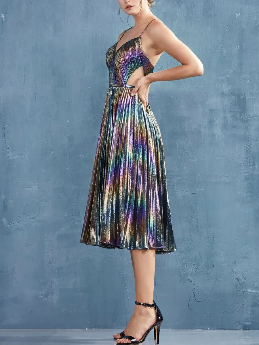 Laser Sling Pleated Dress