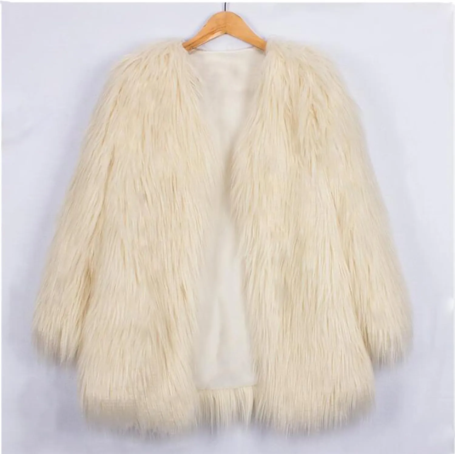 Lisa Colly Women's Autumn Winter Long Sleeve Fluffy Faux Fur Coat Shaggy Jacket Overcoat