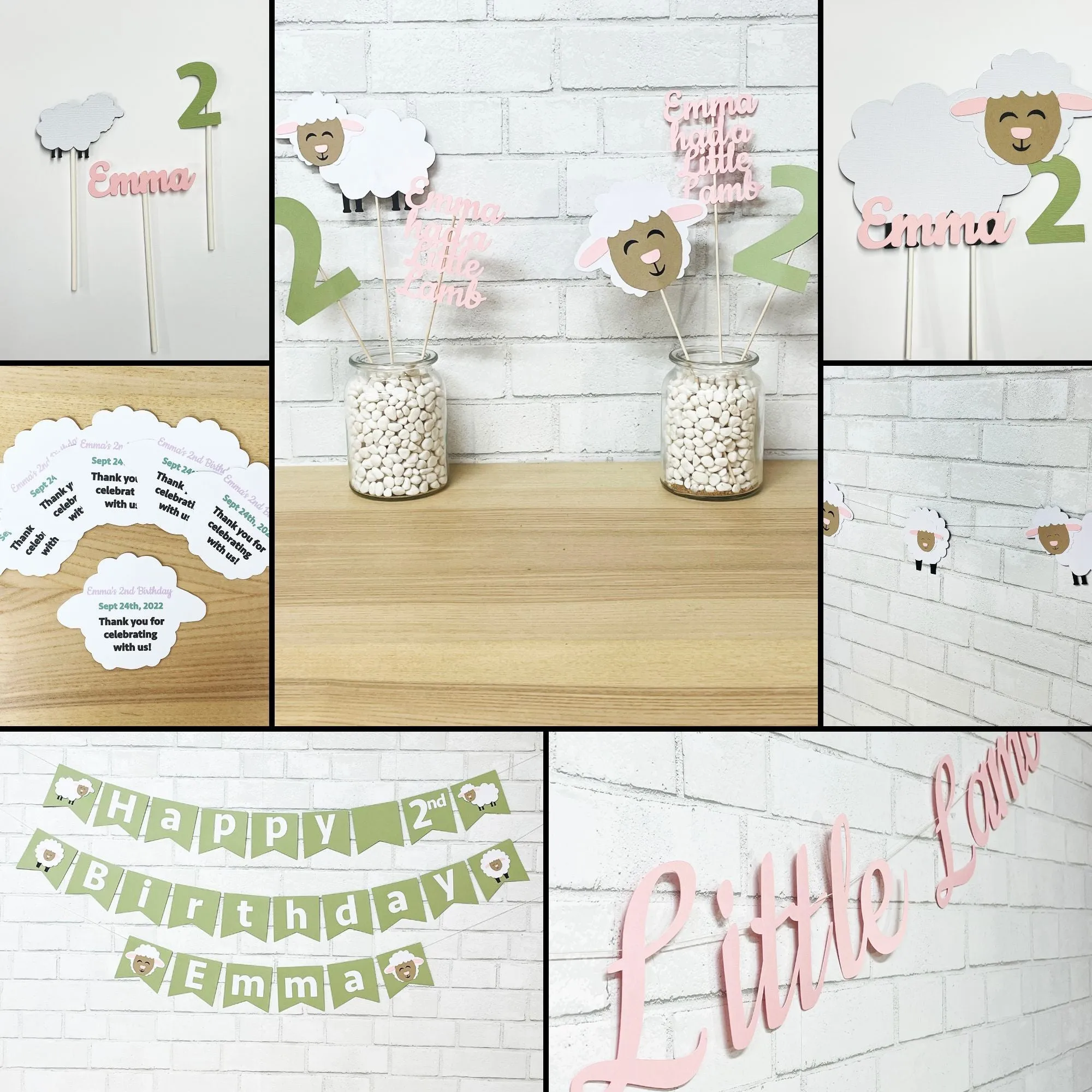 Little Lamb Birthday Cupcake Toppers