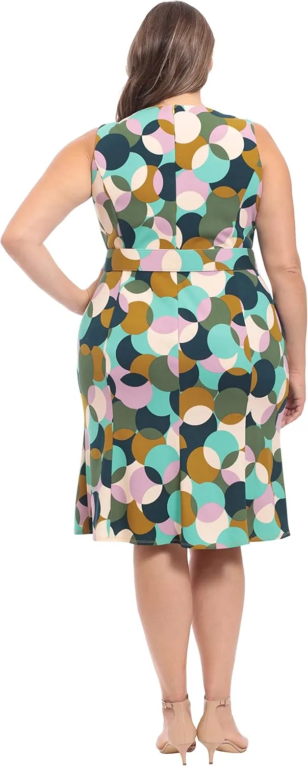 London Times Women's Sleeveless Fluted Sheath with Belt