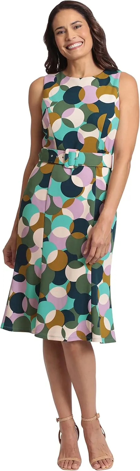 London Times Women's Sleeveless Fluted Sheath with Belt