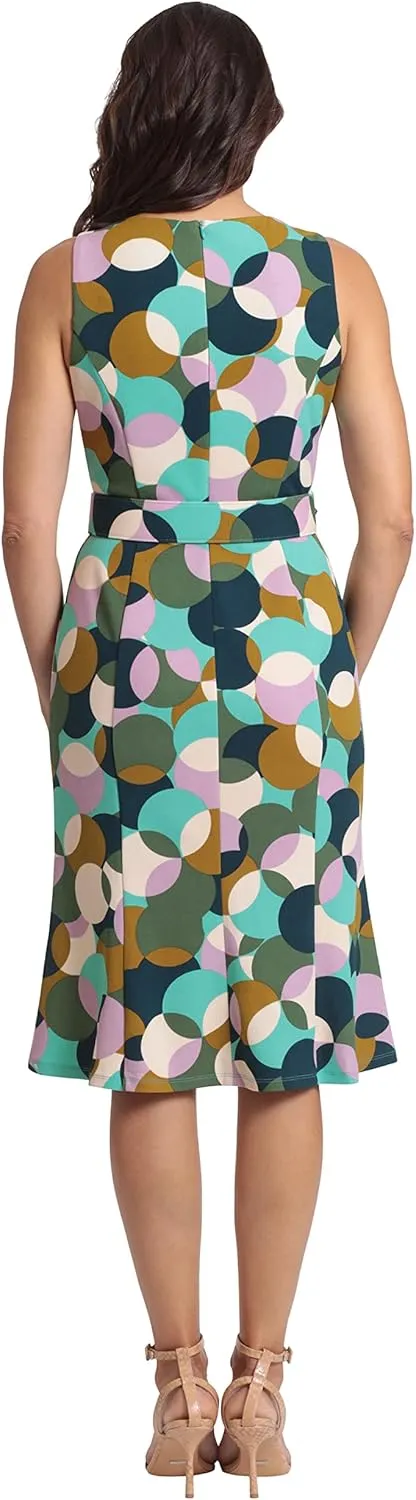 London Times Women's Sleeveless Fluted Sheath with Belt