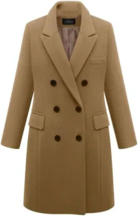 Lu's Chic Women's Elegant Peak Lapel Over Coat Double Breasted Trench Coat Slim Fit Fashion Dressy Casual Long Outerwear