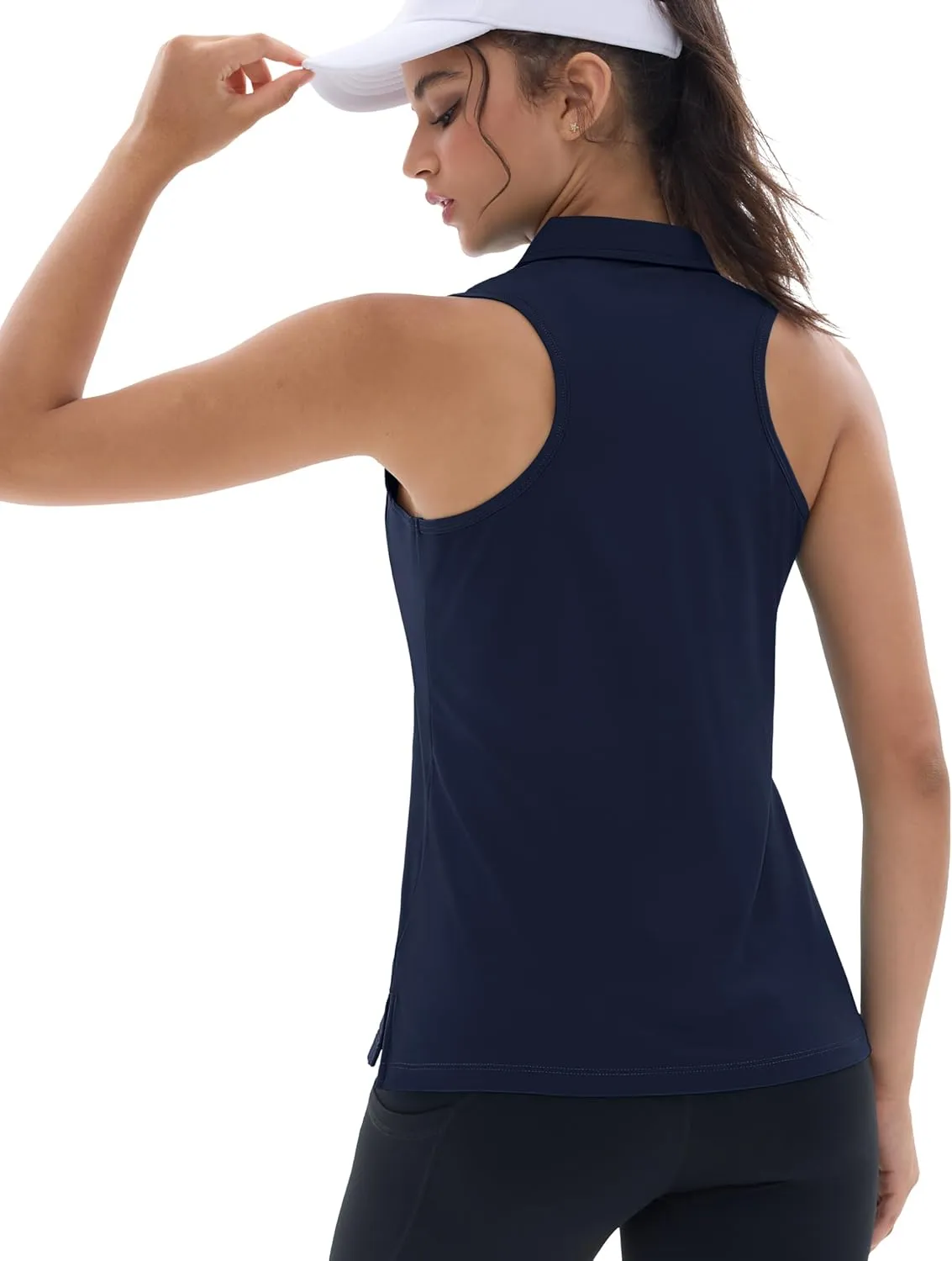 MAGCOMSEN Womens Golf Polo Shirts Sleeveless Racerback Zip Up UPF 50  Quick Dry Tennis Workout Athletic Tank Tops
