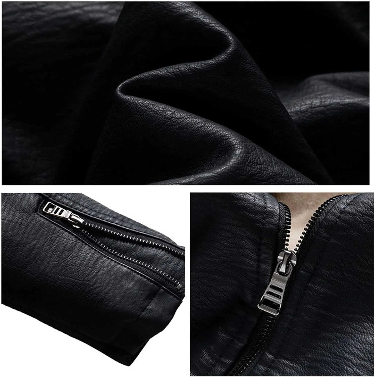 Maiyifu-GJ Men's Sherpa Lined Faux Leather Jacket PU Thick Fleece Motorcycle Jacket Winter Stand Collar Vintage Bomber Coat