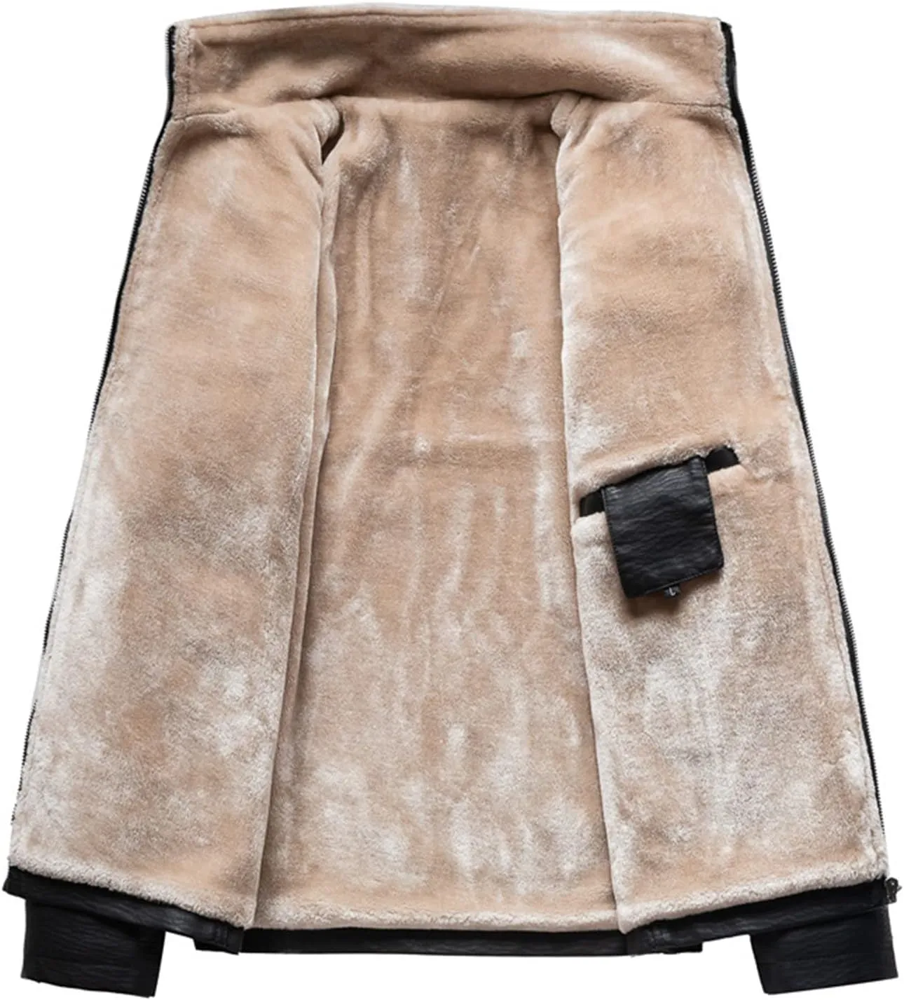 Maiyifu-GJ Men's Sherpa Lined Faux Leather Jacket PU Thick Fleece Motorcycle Jacket Winter Stand Collar Vintage Bomber Coat