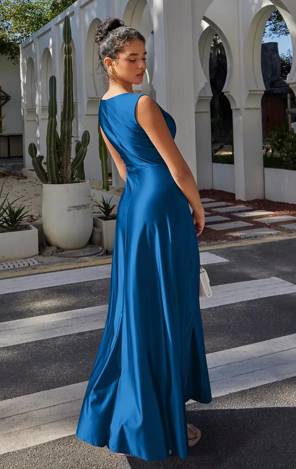 Memoriesea Women's Sexy V Neck Sleeveless High Split Evening Cocktail Maxi Dress