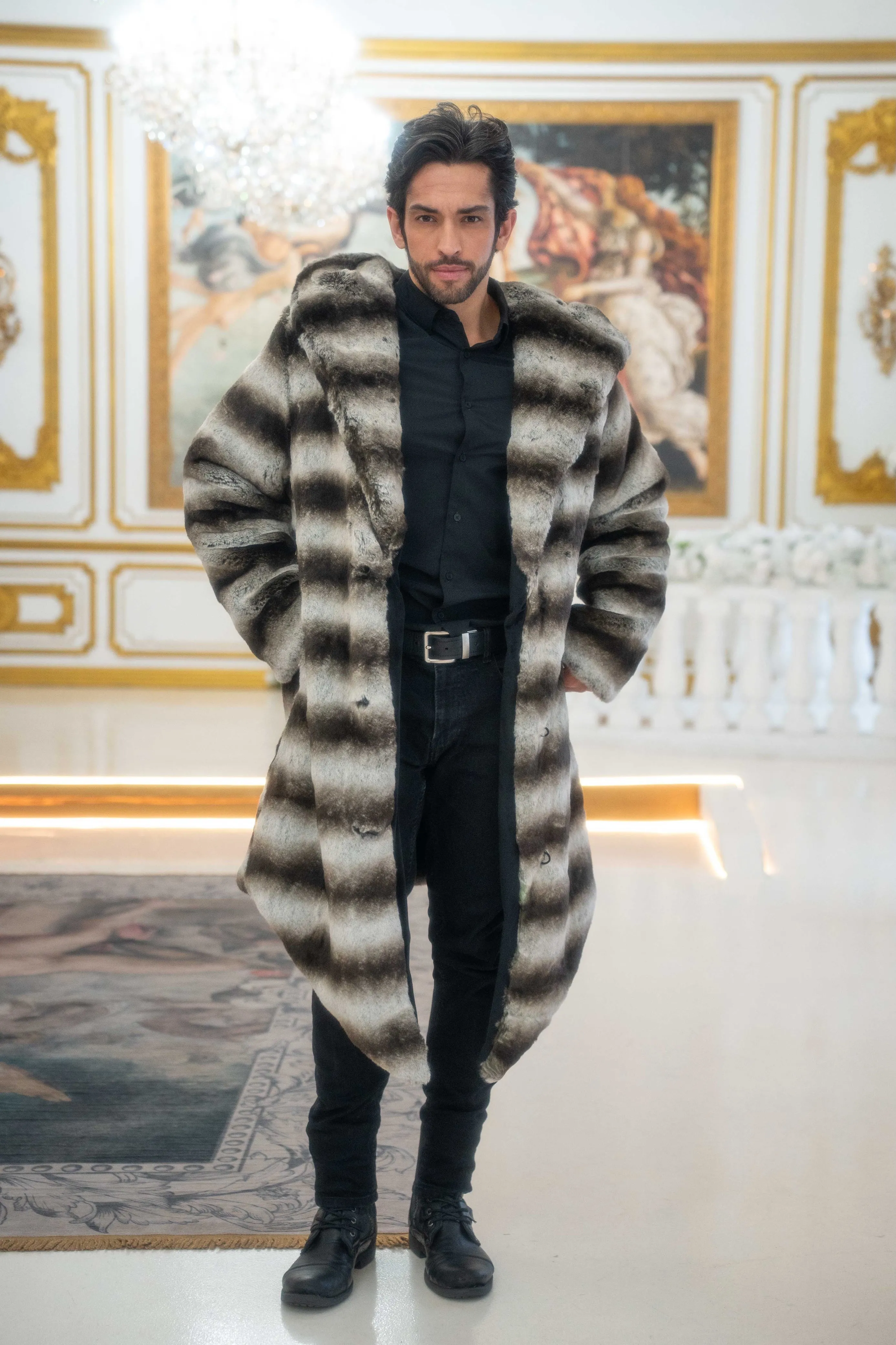 Men's Desert Warrior Coat in "Silver Brown Stripe" Chinchilla STOCK