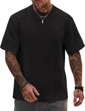 Mens Oversized T-Shirts Heavyweight Cotton Crew Neck Stretch Fashion Summer Thick Tee Tops (S-XXL)