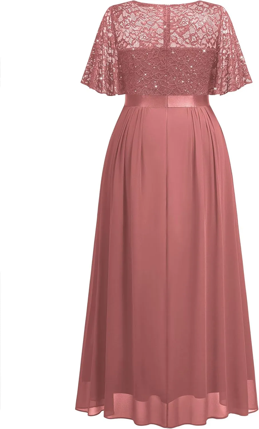 Miusol Women's Plus Size Sequin Lace Round Neck Butterfly Sleeves Formal Evening Maxi Dress